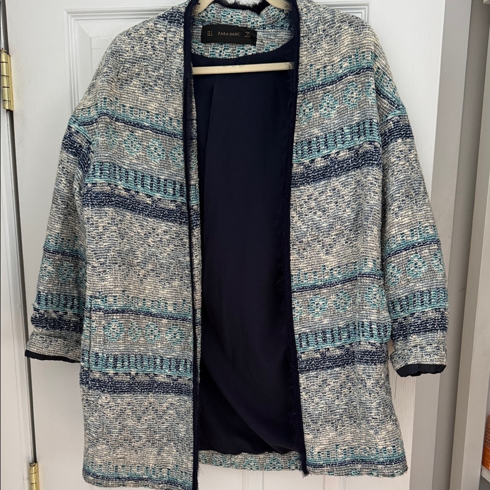 Zara Navy and Light Blue Textured Jacket